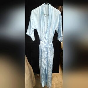 Light Blue Floral Satin Robe